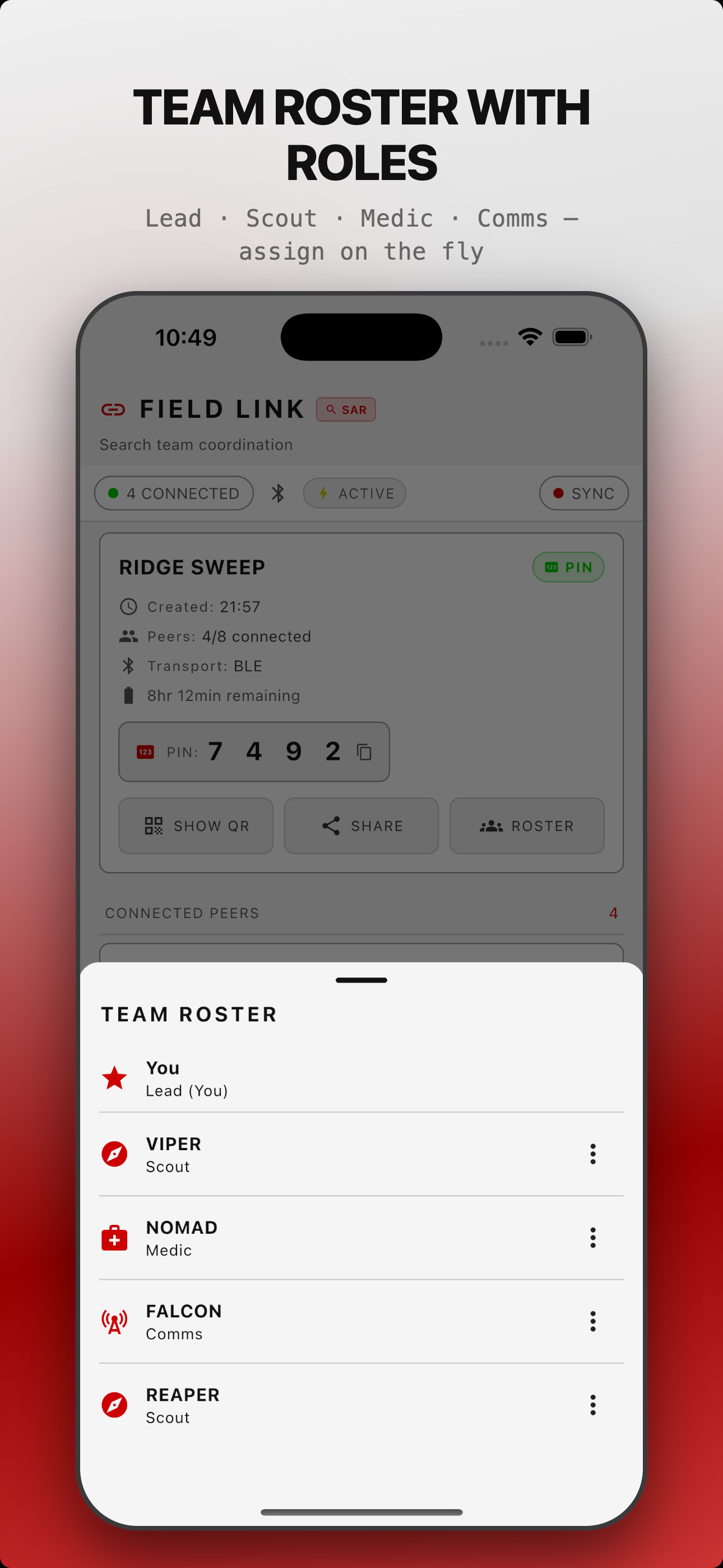 Roster di squadra con ruoli