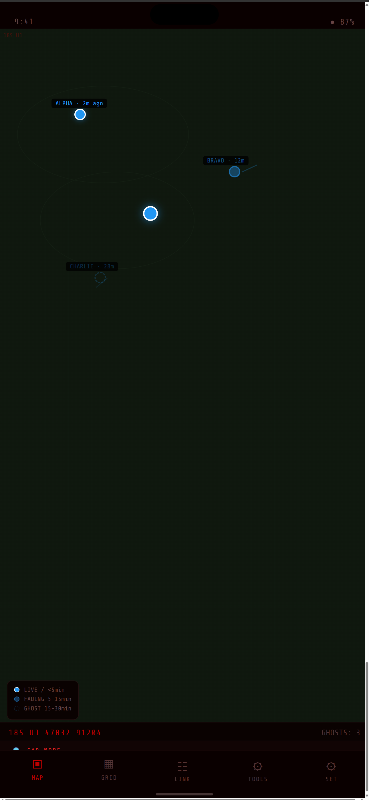 Ghost markers showing last-known teammate positions