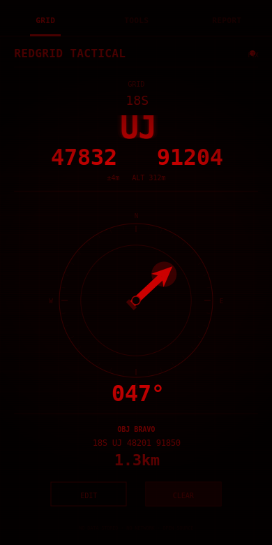 Live MGRS grid display